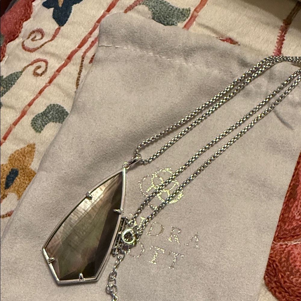 Kendra Scott Silver Necklace with Iridescent Pendant